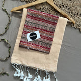 Beige Handloom Khadi Cotton Saree With Mango Print Blouse